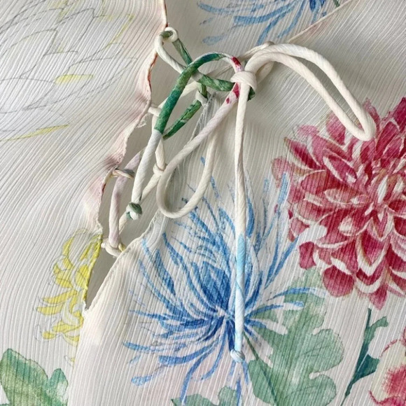 Zara  Basic Ivory Floral Lace Up Peplum Blouse - Picture 5 of 8